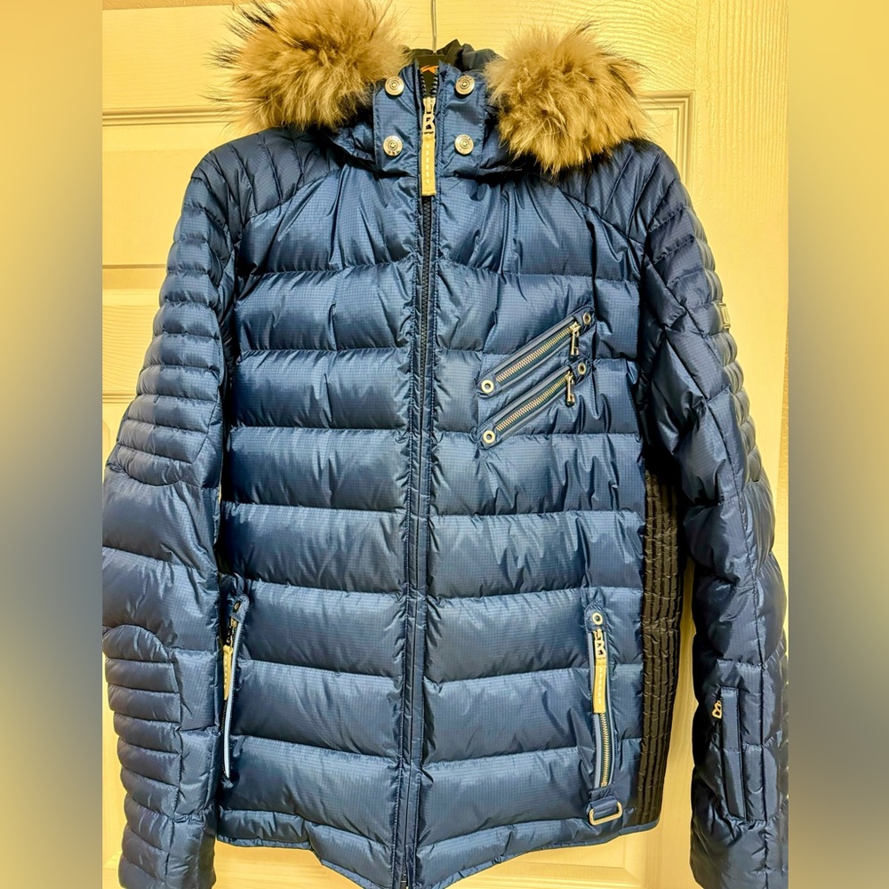 Men's Bogner Jacket with Fur Trim Hood Blue Large